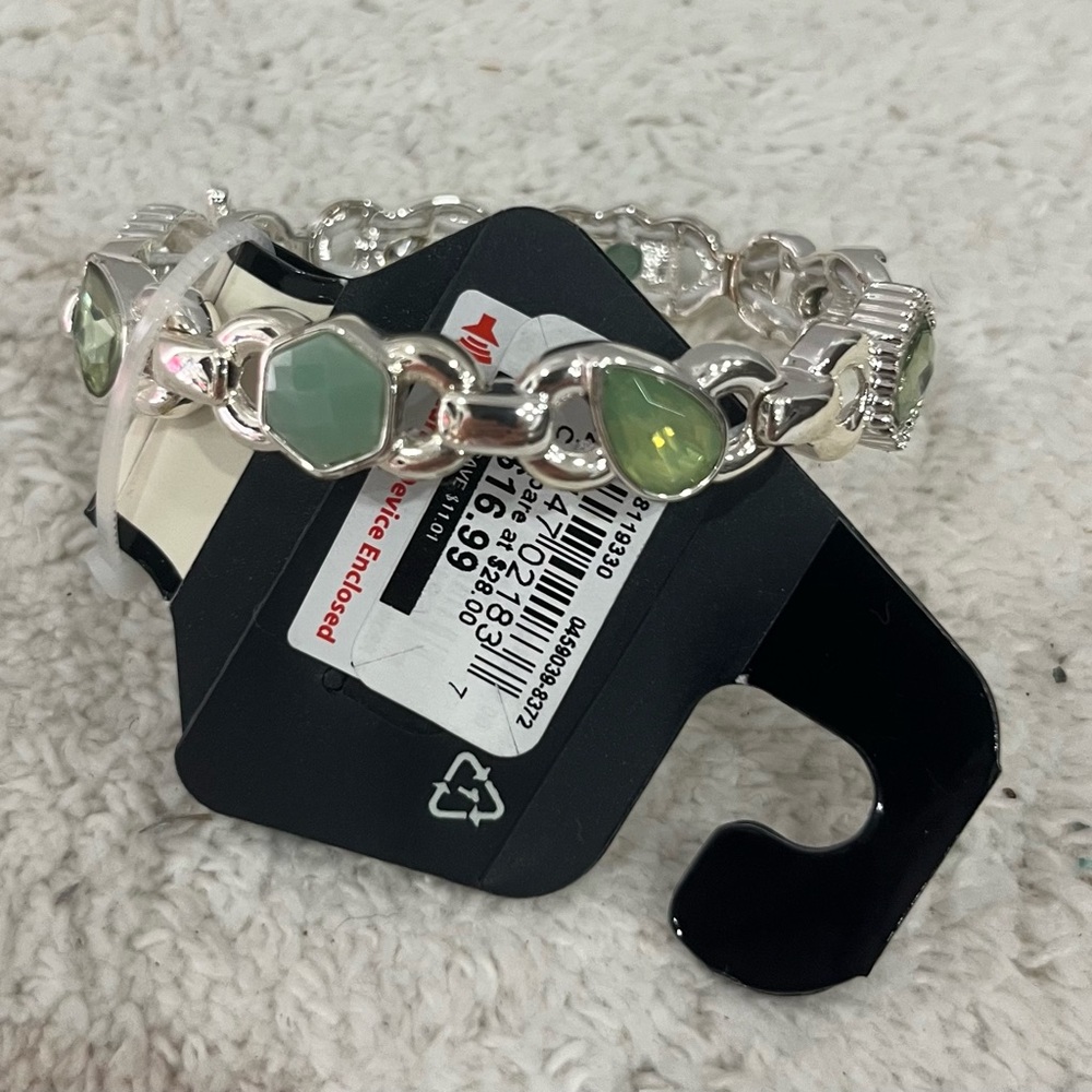 Napier Silver Bracelet with Light‎ Green Gemstones